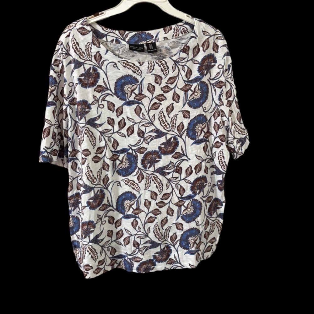 Rachel Zoe Short Sleeve Top with Blue and Brown Floral Pattern 1X